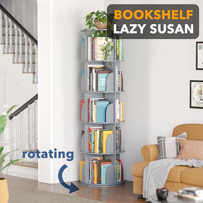 SpaceAid 5 Tier Rotating Bookshelf Tower, Spinning Bookcase Lazy Susan - Image 4