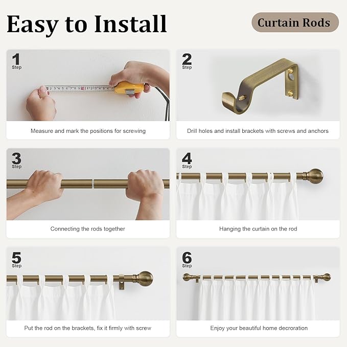 Antique Bronze Curtain Rods for Windows 72 to 144 Inch Long Brass Window - Image 7
