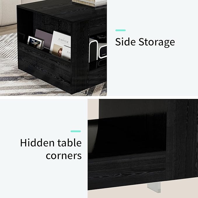35" Wood Coffee Table for Living Room, Sides Storage - Image 4