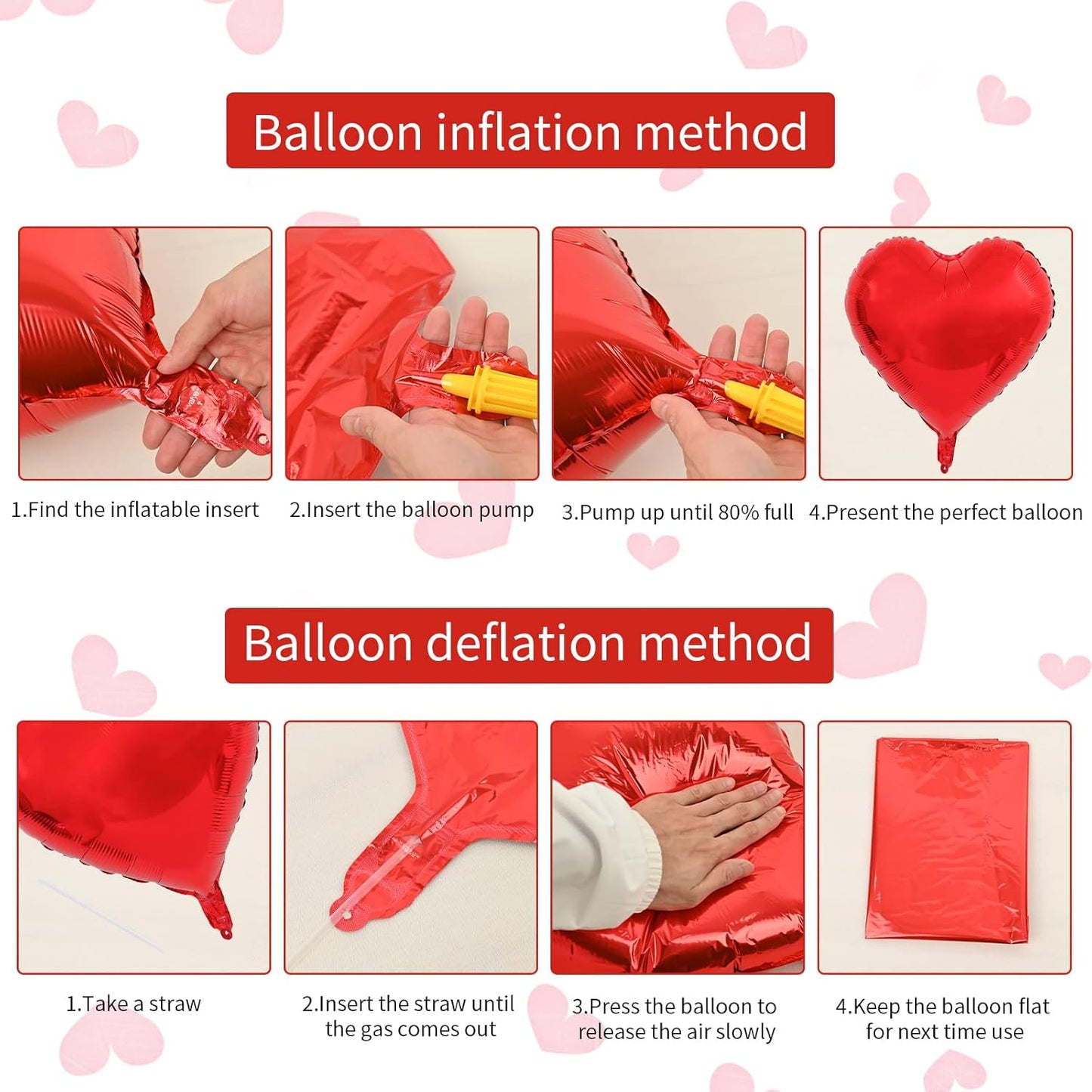 Biapian Foil Heart Balloons Red, 10PCS Red Heart Shape Balloons, Valentines Balloons 18inch Red Foil Balloons for Helium Valentine Decorations for Valentines Day, Wedding, Anniversary Decoration
