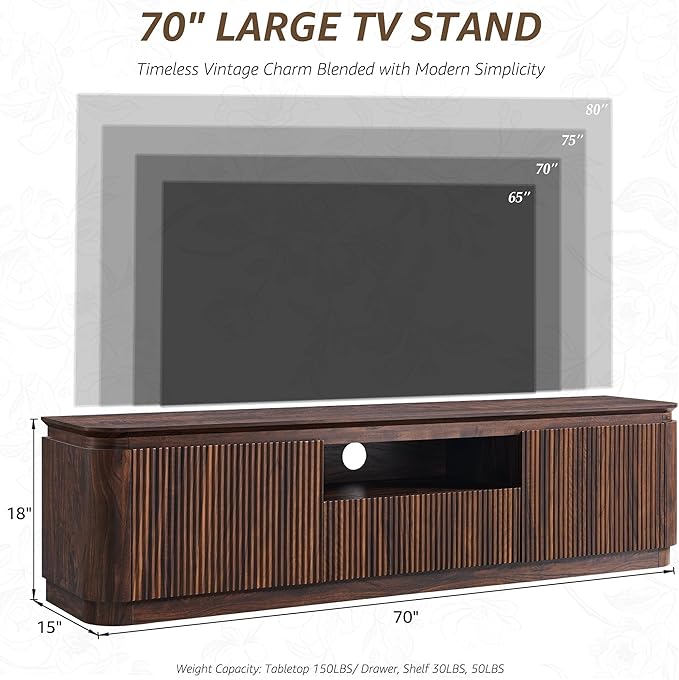 70" Fluted TV Stand for TVs Up to 80", Mid Century Modern Entertainment Center - Image 2