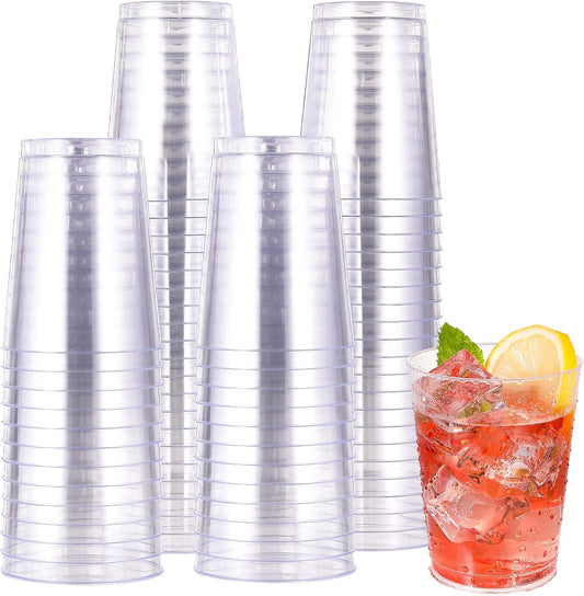 JOLLY CHEF 10 oz Clear Disposable Plastic Cups 100 Pack Clear Plastic Cups Tumblers, Heavy-duty Party Glasses, Disposable Cups for Thanksgiving, Party,Fathers Day