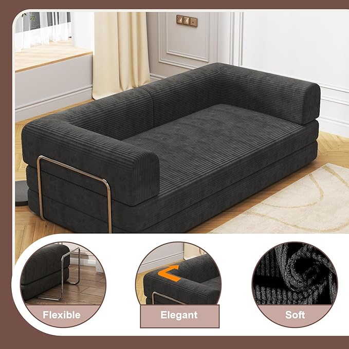 Garvee 78" Convertible Sleeper Sofa Bed, Plush Corduroy Futon Loveseat - Image 5