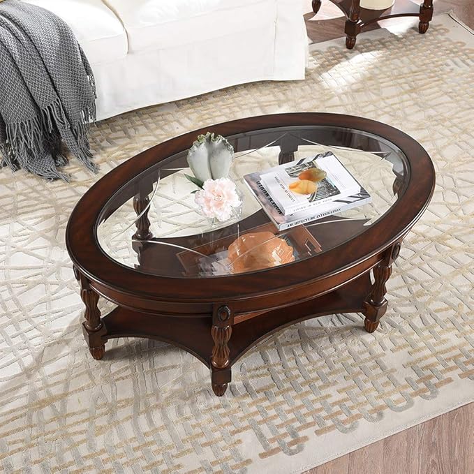 PADMA HOUSE Traditional Solid Wood Oval Coffee Table - Image 3
