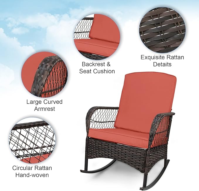 LEVELEVE 3 pcs Rocking Bistro Set Conversation Chairs PE Wicker Outdoor Rocking - Image 2