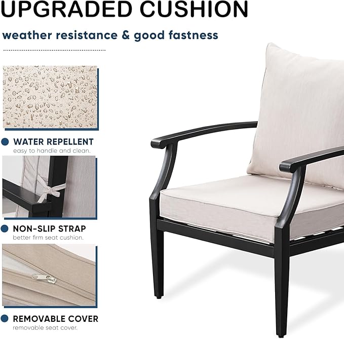 4 Piece Outdoor Patio Furniture Set, Oversized Metal Conversation Set - Image 4