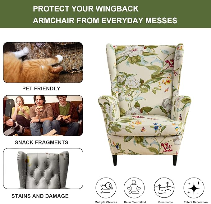 HAOYONG Wing Chair Slipcovers Printed Wingback Chair Covers 2 Pieces Wingback - Image 5