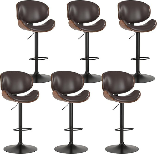 KCC Bar Stools Set of 6, Swivel Adjustable Height Barstools, PU Leather by KCC