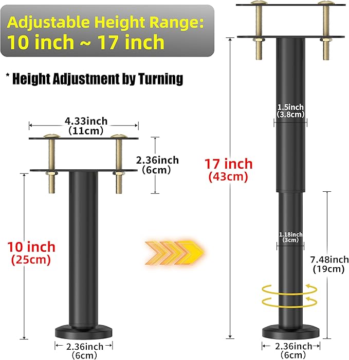 Wlrrcwdttc 2 Pcs Adjustable Height Bed Support Legs 10-17 inch, Bed Frame - Image 2