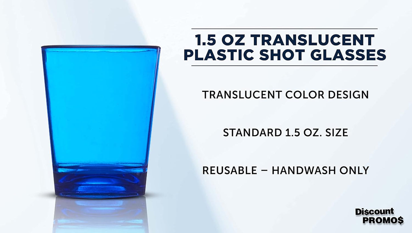 DISCOUNT PROMOS Translucent Plastic Shot Glasses 1.5 oz. Set of 10, Bulk Pack - Acrylic, Great for Wedding, Party, Birthday, Gifts - Blue
