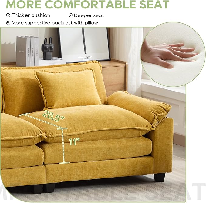 Oprisen 86" Modular Sectional Sofa, Comfy Cloud Couch Sectional Sofa, Chenille - Image 4