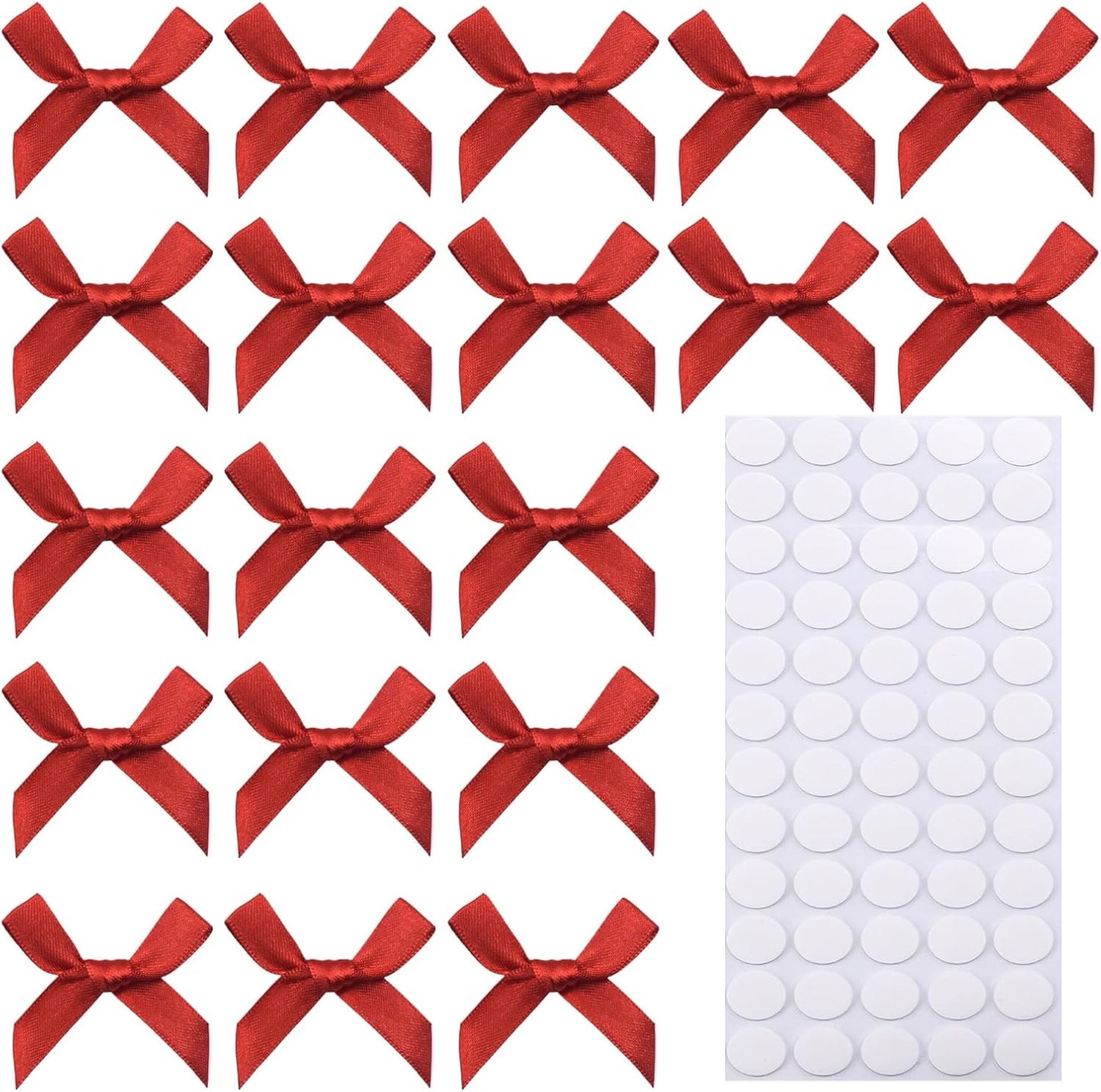 60pcs 1.7" Mini Red Ribbon Bows Decor – Small DIY Satin Bows for Crafts, Little Bows for Gift Wrapping, Tiny Bow Stickers for Note Card Bow Baby Shower Cake and Candle Decorations