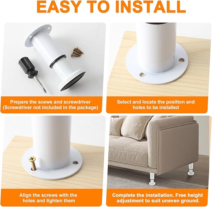 4 Pcs Adjustable Height Furniture Bed Support Legs 3.15-4.72 inch, Metal - Image 7