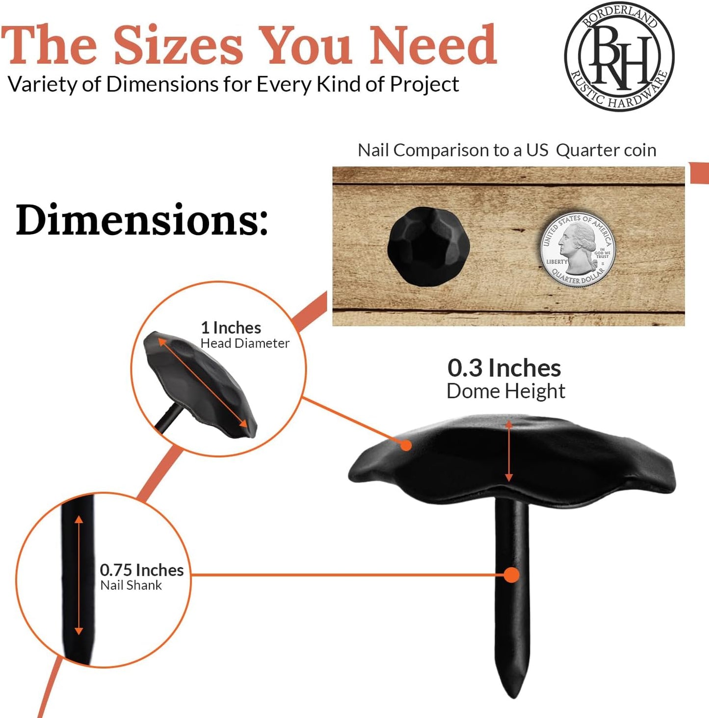 50 Pack 1" Small Round Head Iron Clavos Decorative Nails – Black – Handmade Rustic Round Fasteners for Farmhouse Shutter, Faux Wood Beams, Barn Door, Shutters, and Gates – Ornamental Wood Accent