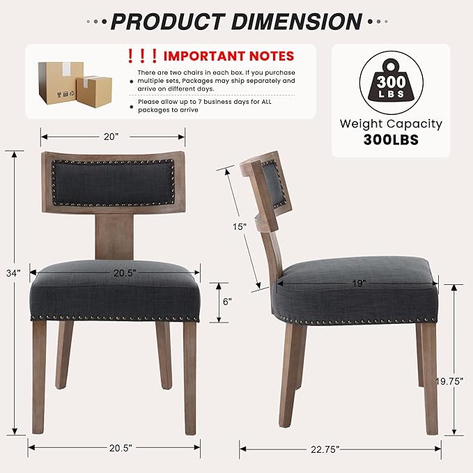 HNY Mid Century Modern Dining Chairs Set of 4, Farmhouse Linen Fabric - Image 2