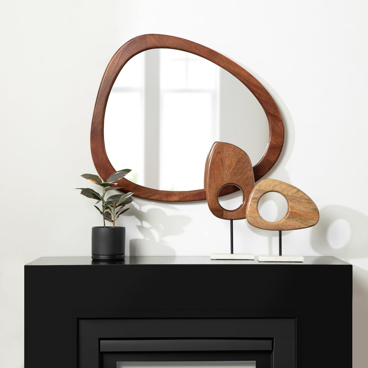 Kate and Laurel Yoakes Wood and Marble Decorative Sculptures, 2 Piece Set, Natural and Walnut, Sculptural Wooden Decor Accents for Shelf Decor or Bedroom Design