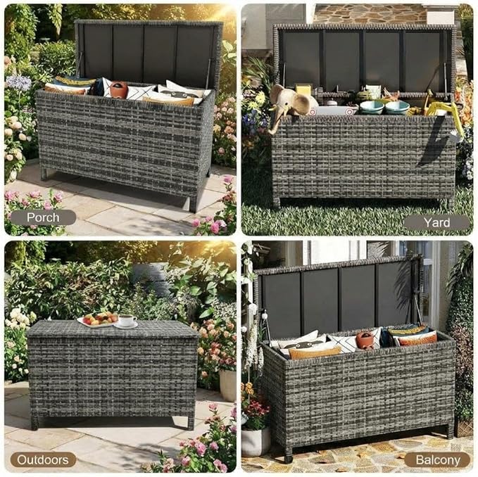 GarveeLife Outdoor Wicker Storage Box, PE Rattan Patio Storage Chest - Image 7