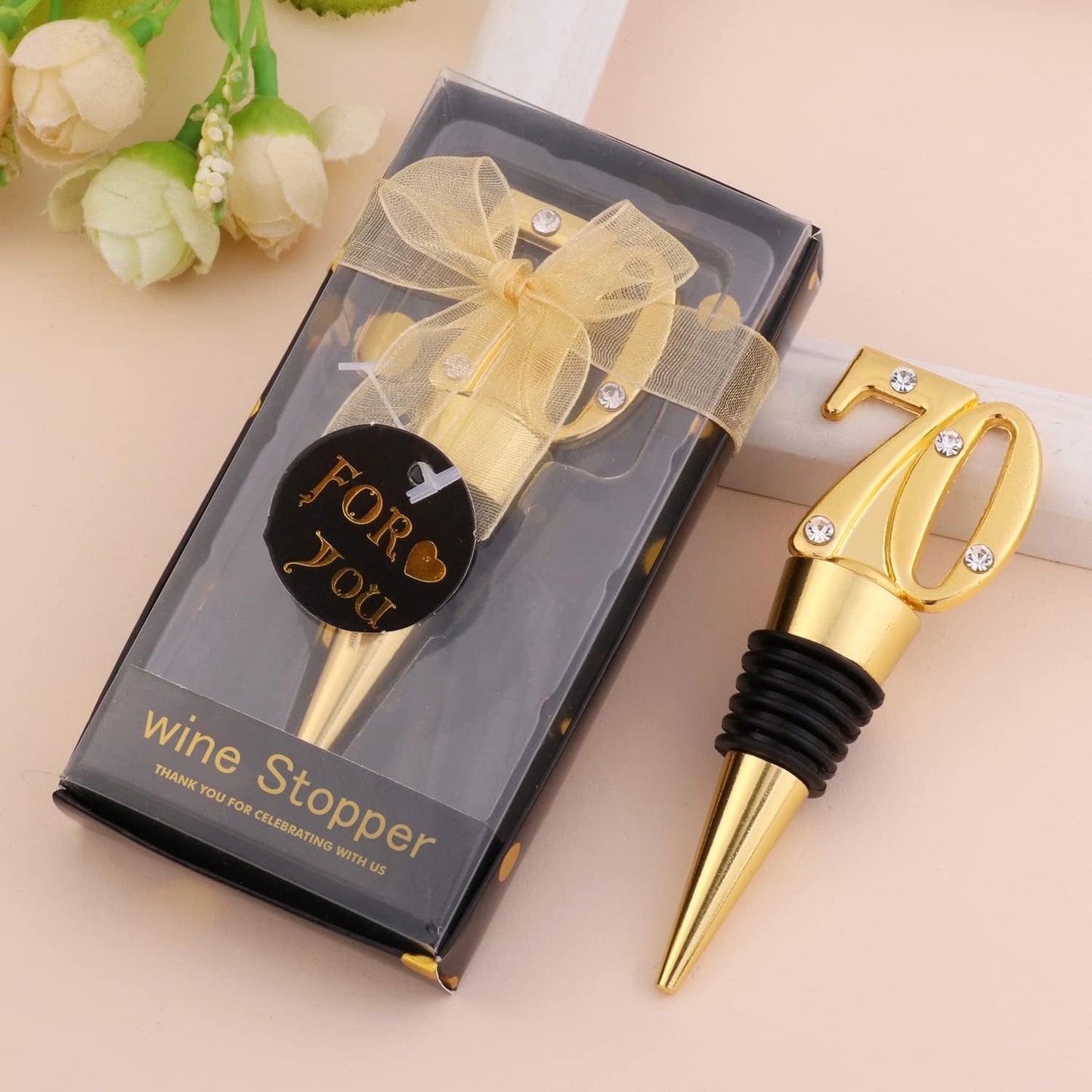 12 Pack 70 Wine Stopper Party Favors Anniversary Party Gifts Black and Gold Birthday Party Gifts Souvenirs Decorations for Guests (black 70, 12)