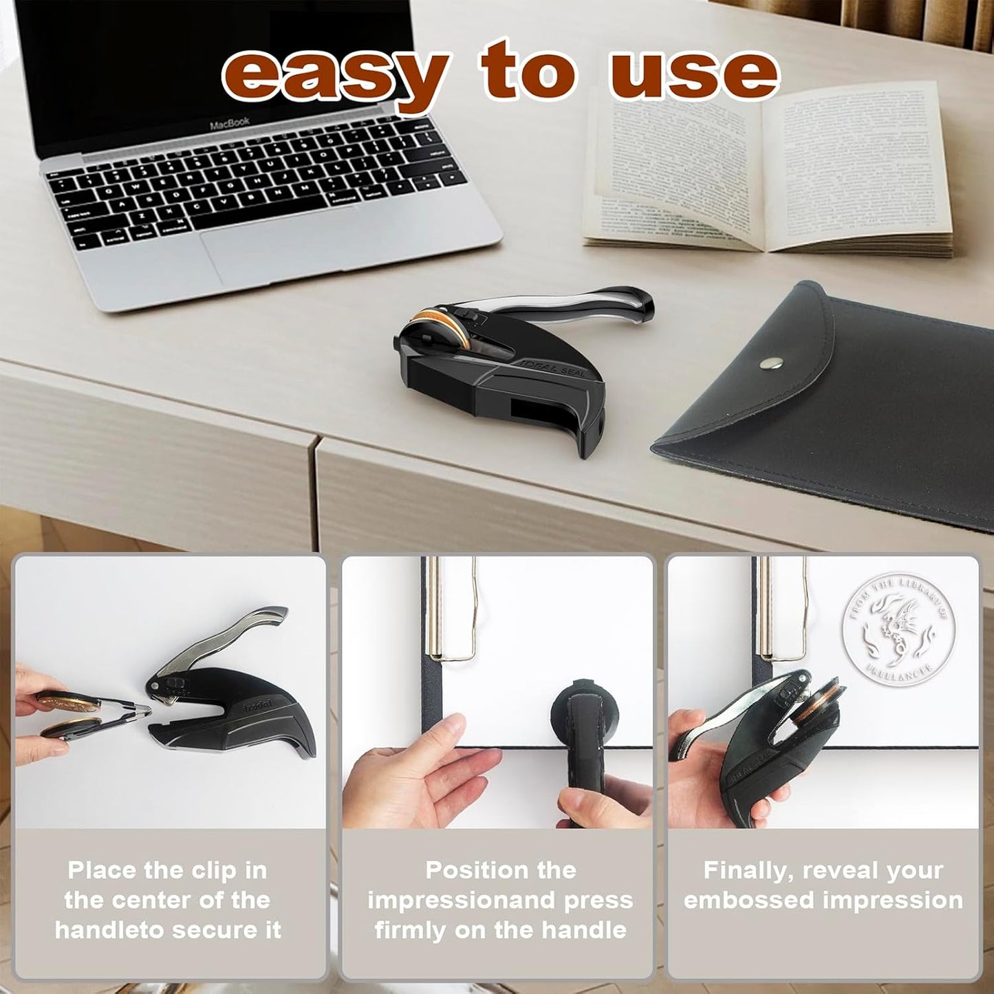 Personalized Book Embosser - Custom Library Stamp, Personal Gifts for Book Lovers, Readers, Teachers (Dragon-01)