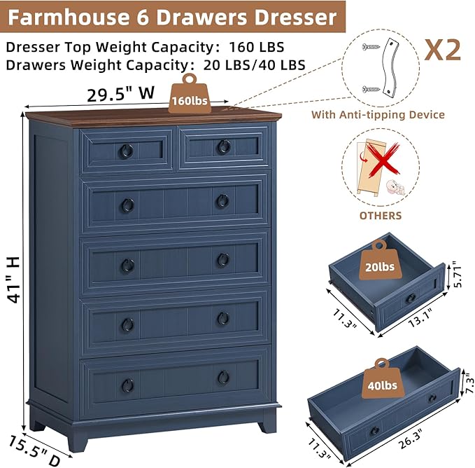 Joaxswe Farmhouse 5 Drawer Dresser - Image 2