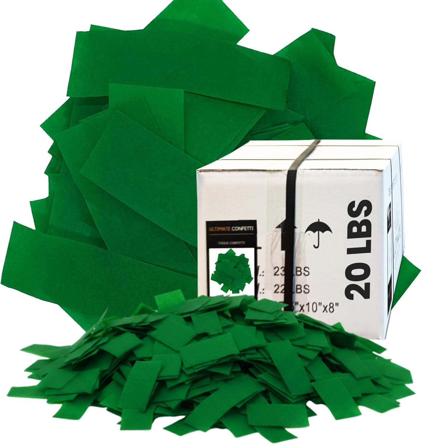Ultimate Confetti, Dark Green Biodegradable Confetti - Rectangular Flame-Resistant Tissue Paper Confetti for Cannon and Launcher use – Best for Gender Reveal, Parties, and Concerts - 20 lb, 320 oz