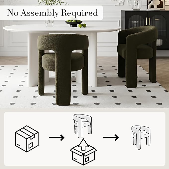Modern Sherpa Dining Chairs Set of 2, Upholstered Barrel Chairs - Image 3