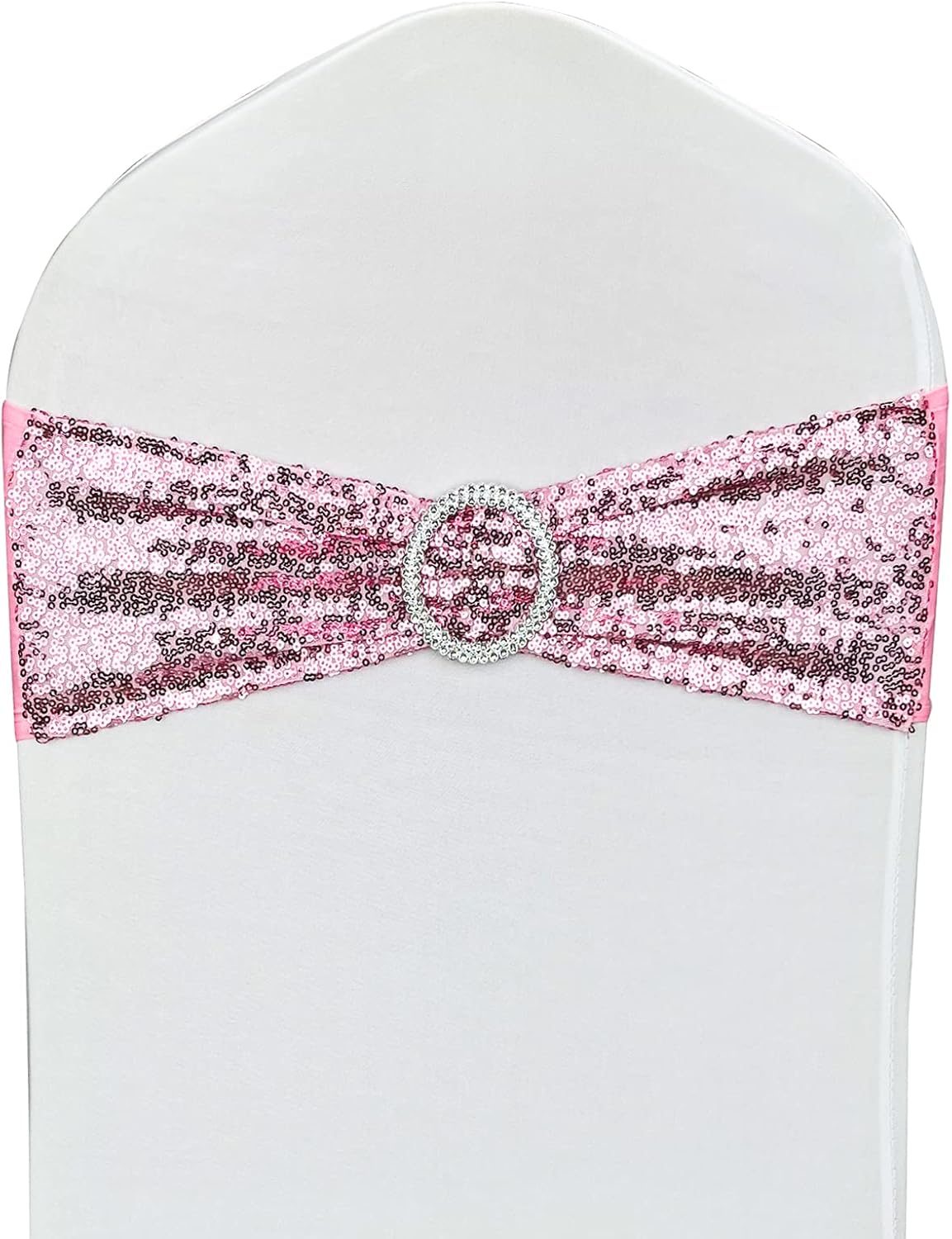 10 Pcs Chair Sashes Sequin Stretch Chair Bands Spandex Polyester Bows for Party Hotel Wedding Banquets Decoration - Pink