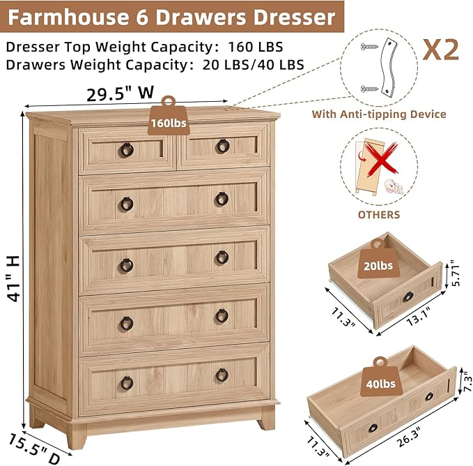 Joaxswe Farmhouse 6 Drawer Dresser - Image 2