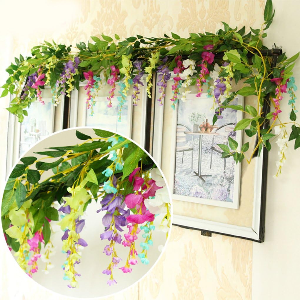 DearHouse 4Pcs 6.6Ft/Piece Artificial Flowers Silk Wisteria Garland Artificial Wisteria Vine Rattan Silk Hanging Flower for Home Garden Outdoor Ceremony Wedding Arch Floral Decor(Light Purple)