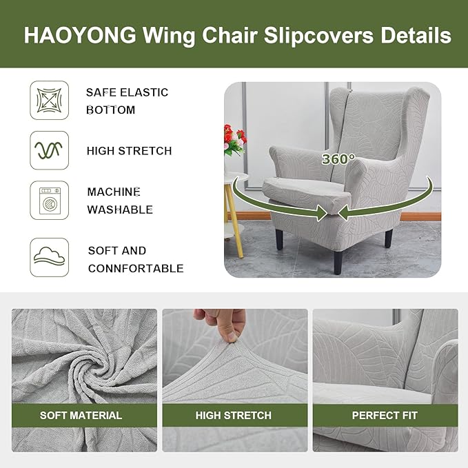 HAOYONG Waterproof Wing Chair Slipcovers Stretch Wingback Chair Covers 3 Pieces - Image 4