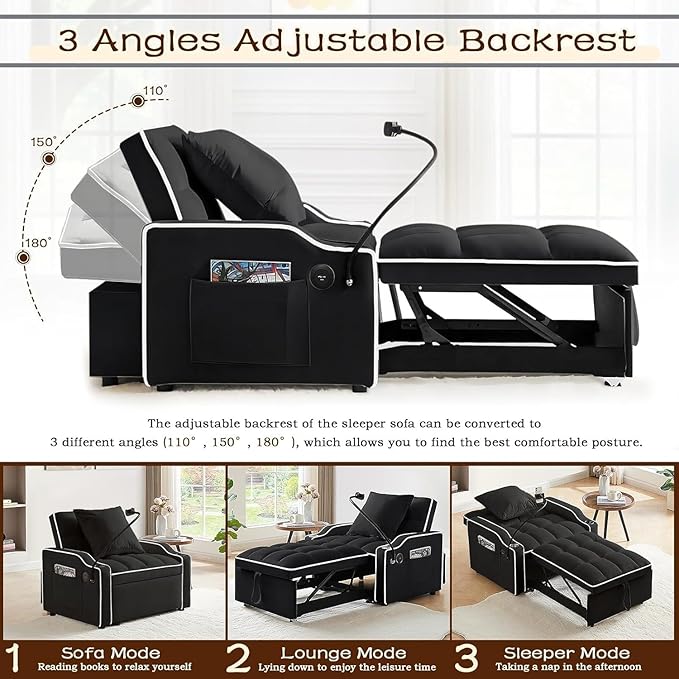 Convertible Sleeper Chair, Pull Out Chair Sleeper - Image 7