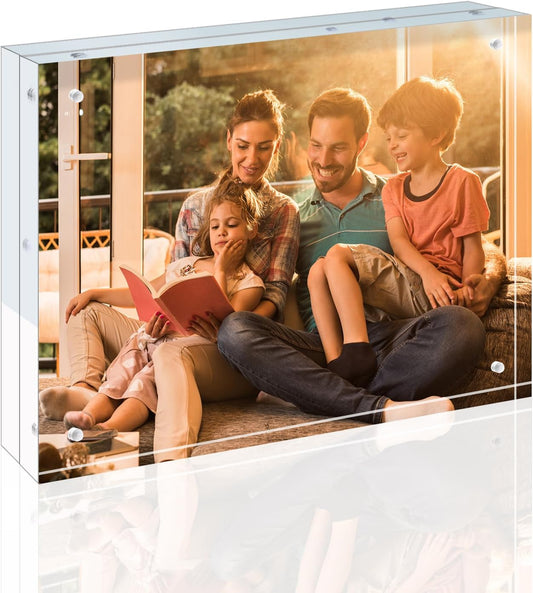 Egofine 8x10 Acrylic Frame, 20mm Thicker Frameless Clear Picture Frame, Double Sided Magnetic Picture Frame, Free Standing Desktop Display