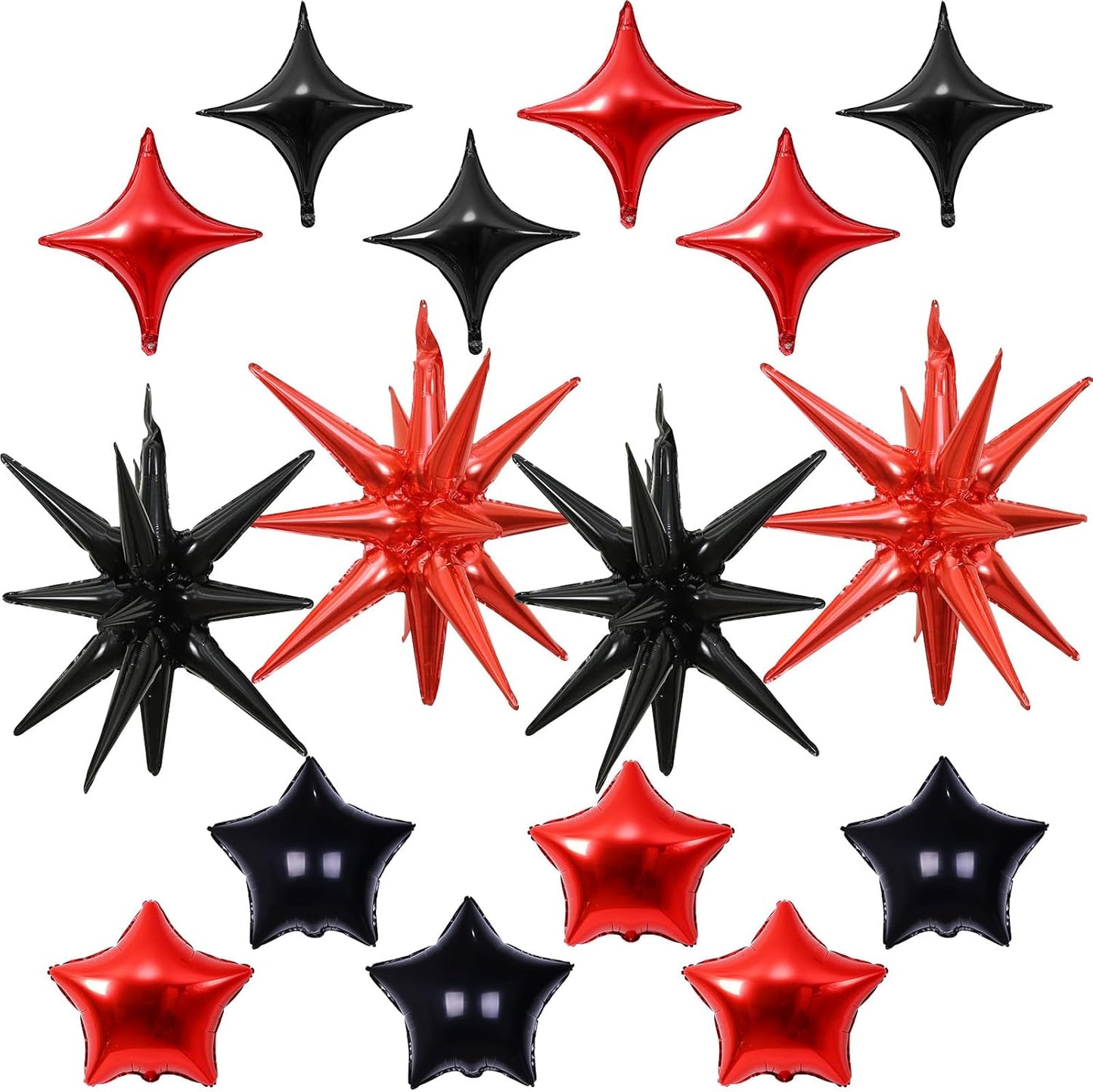 Red and Black Star Balloons, 22in Large Star Balloons Foil 10in 4-Pointed & Pentagram Balloon for Graduation Halloween Vampire Casino Movie Nights Birthday Party Decorations