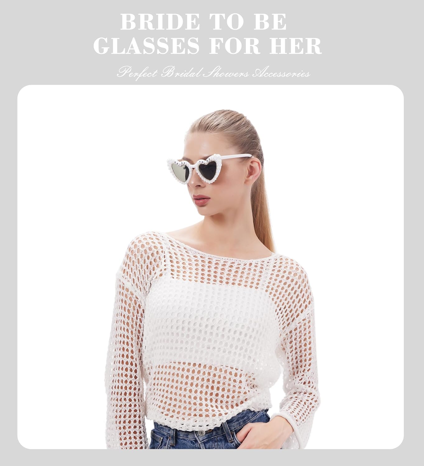 Bride Sunglasses for Bachelorette White Heart Glasses for Bride to Be Gift, Bachelorette Accessories Party Favors