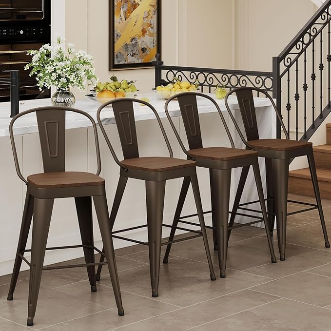 Andeworld Metal Bar Stools Set of 4, 24 inch Counter Height Barstools - Image 3