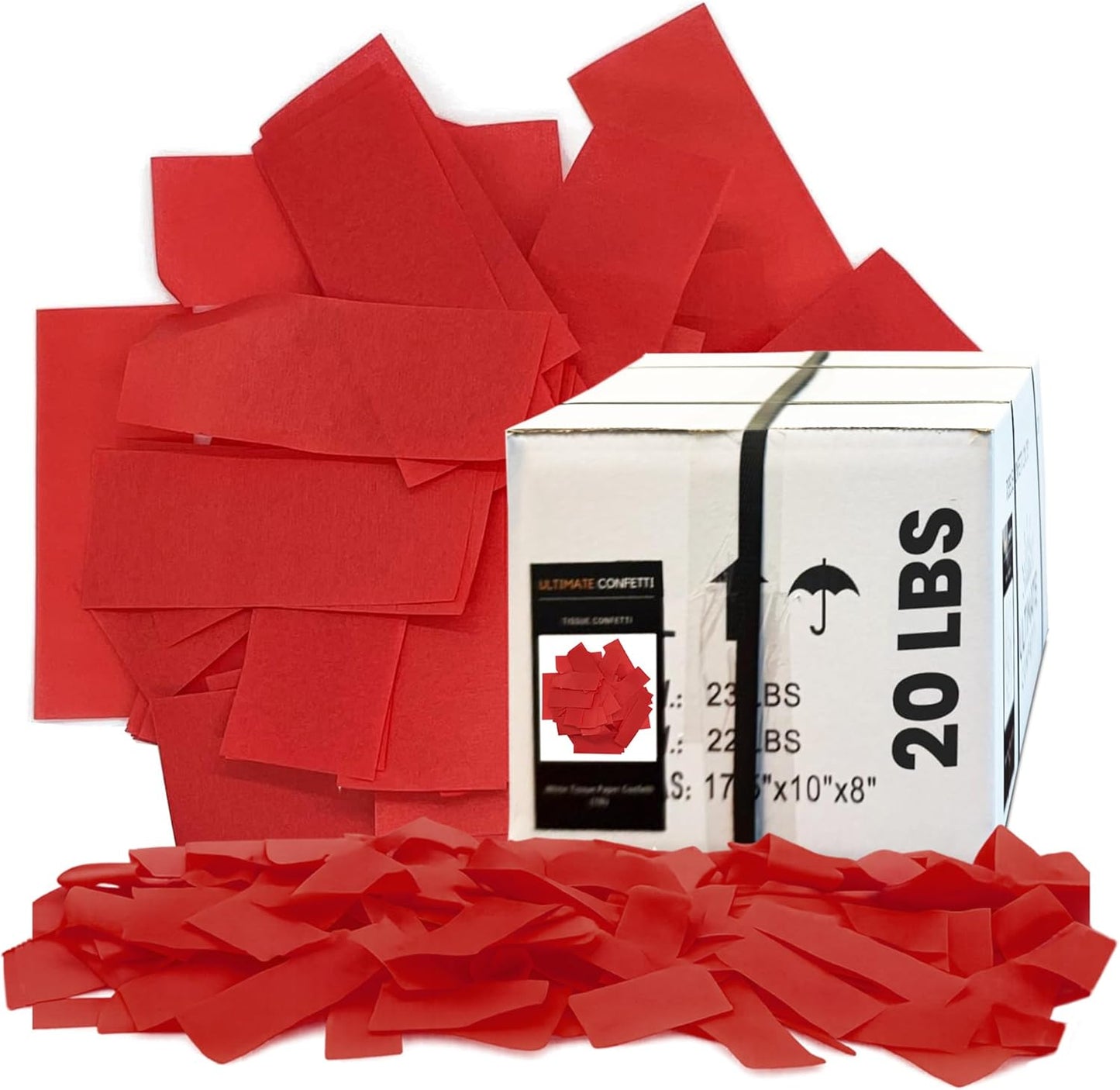 Ultimate Confetti, Red Biodegradable Confetti - Rectangular Tissue Paper Confetti for Cannon and Launcher use – Best for Gender Reveal, Live Parties, Concerts and Weddings - 20 lb, 320 oz