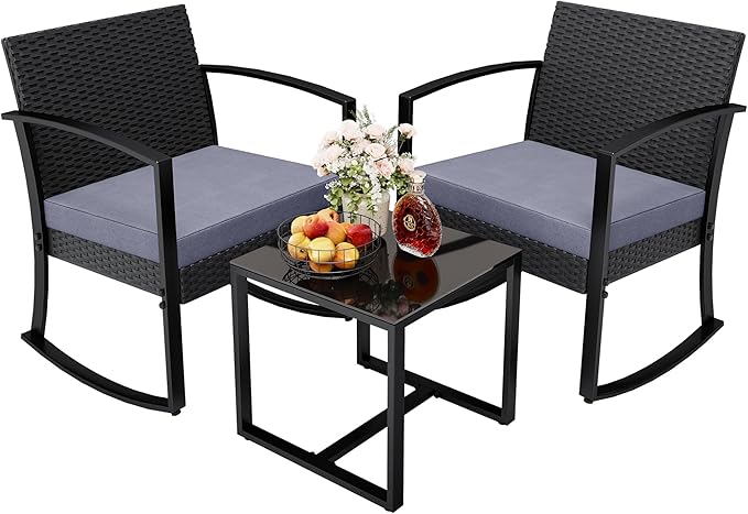 Greesum 3 Pieces Outdoor Furniture Set Patio Bistro Rocking Chairs by BuynowfromGreesum