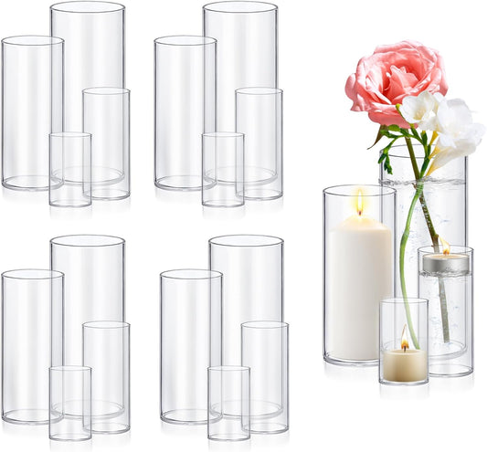 16 Pack Glass Cylinder Vases 4,6,8,10 Inch Tall Clear Flower Vase Hurricane Floating Candle Holder for Table Centerpiece Wedding Home Decor