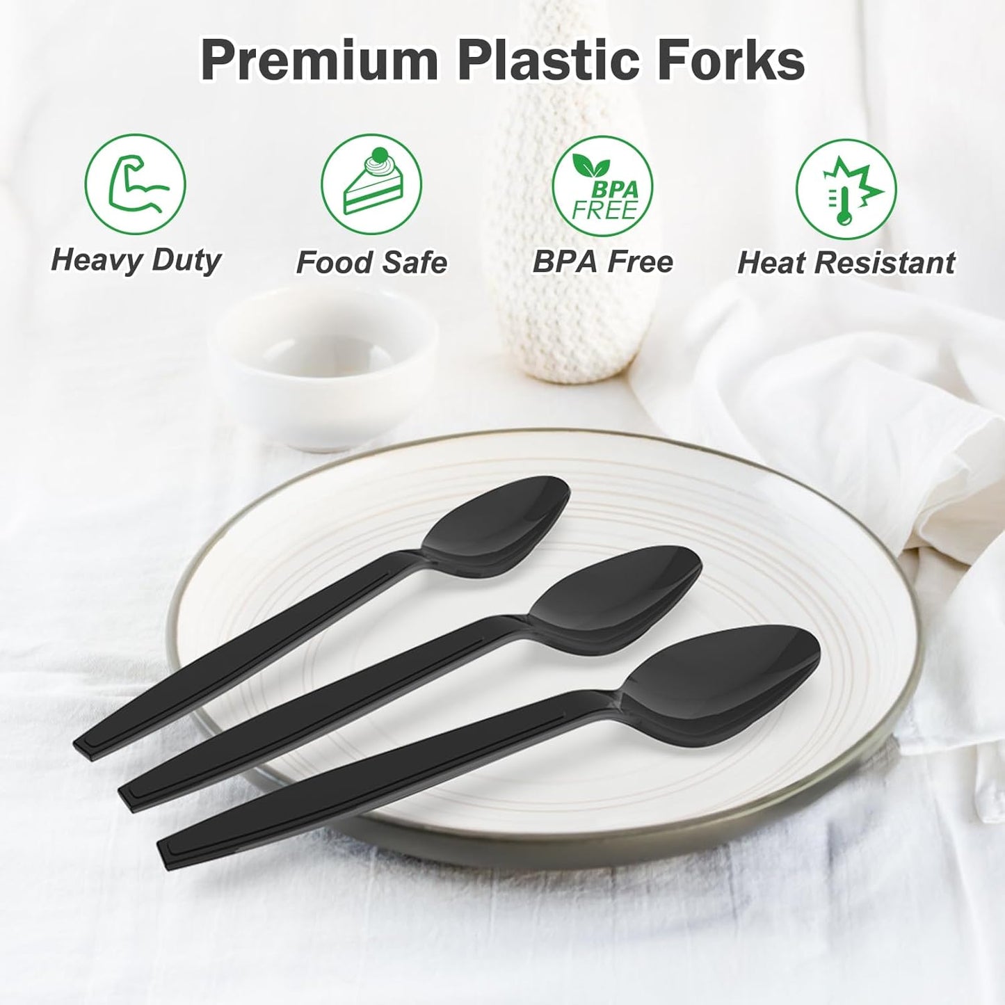 360 Count Black Plastic Spoons Disposable, BPA-Free, Heat Resistant, Solid and Durable Disposable Spoons Heavy Duty Bulk, Premium Spoons plastic disposable for Party Supply