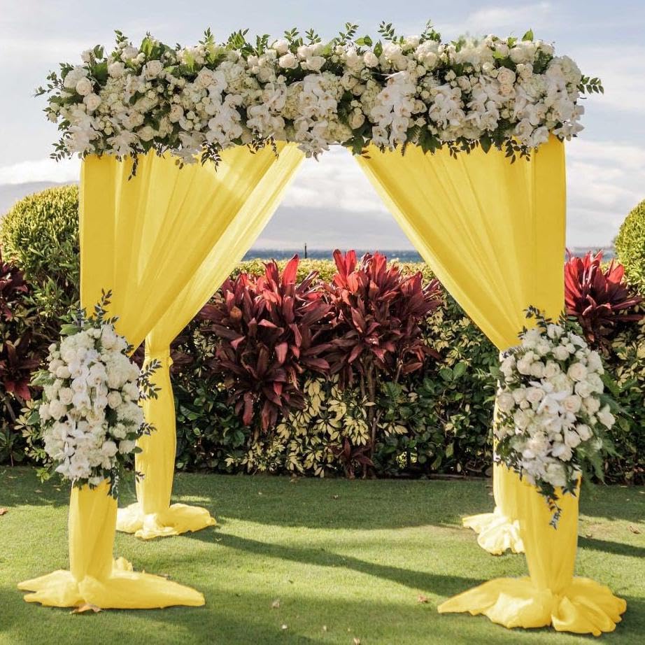 Wedding Arch Draping Fabric 1 Panel 30'' x 18FT Yellow Sheer Chiffon Arch Drapery for Photo Booth Bridal Shower Baby Shower Church Decor Newborn Photography Christening Outdoor Party