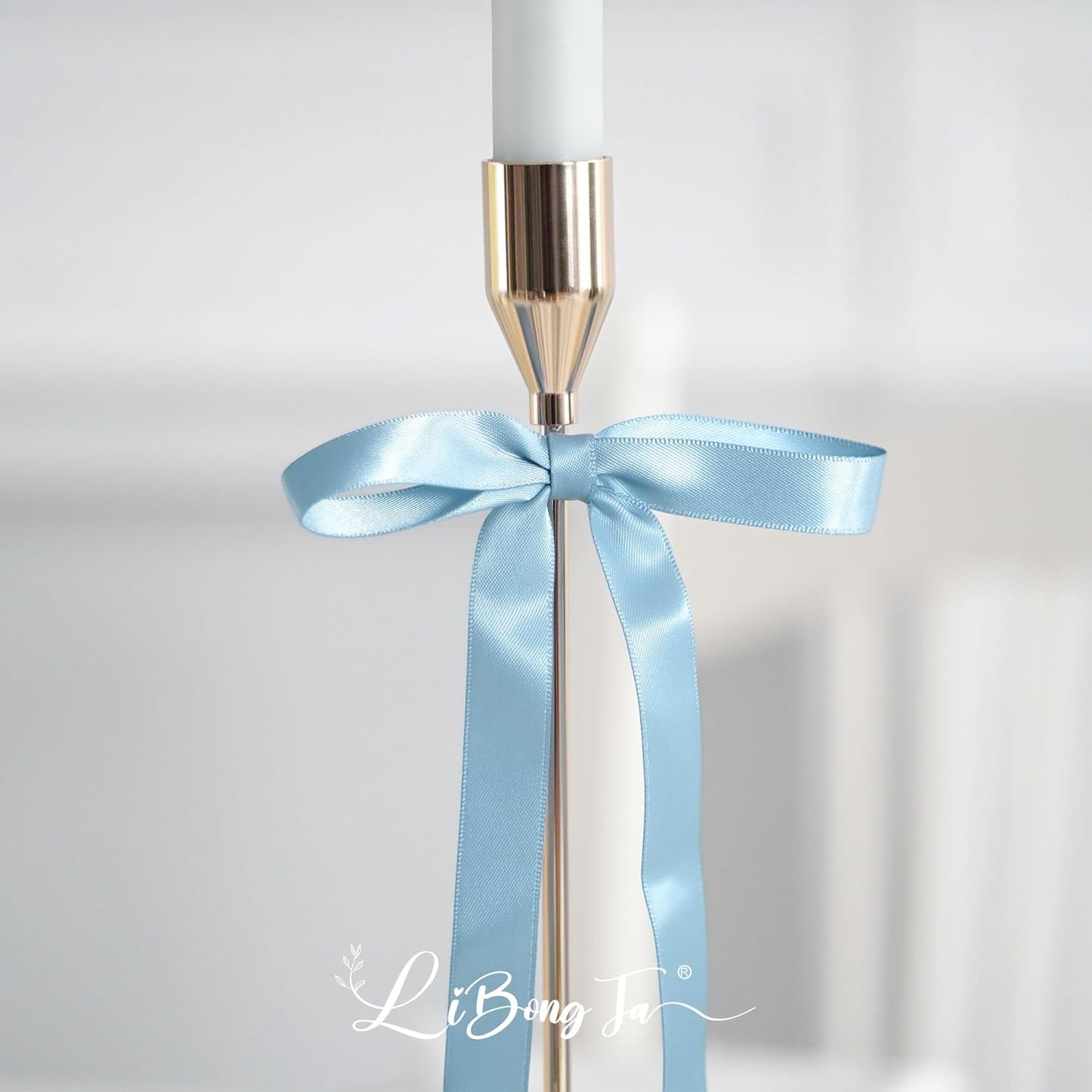 50 PCs Dusty Blue Bow 5 Inch Long Tail Bows for Gift Wrapping, Easter Bow Party Decorations, Twist Tie Bows, Satin Bows for Crafts, Premade Bows for Presents, Treat Bags, Bottles, Cakes