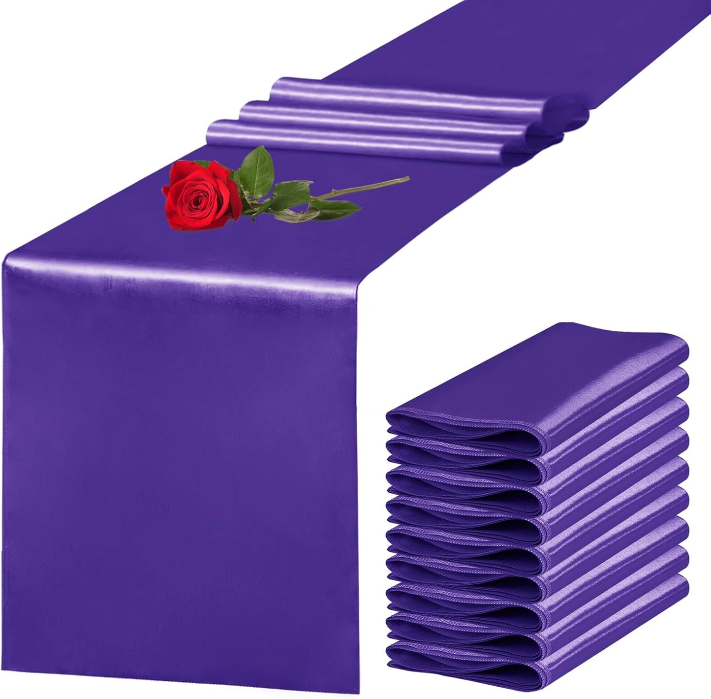 10 Pack Satin Table Runner 12 x 108 Inch Long Purple Silk Table Runner for Wedding Party Banquet Birthday Decoration