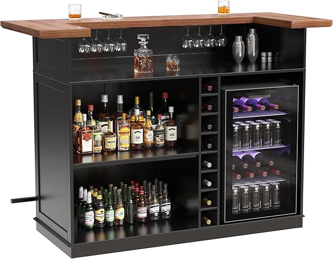 GDLF Home Bar Unit with Fridge Space, U-Shape Liquor Wine Cabinet, 63.1" Mini - Image 8