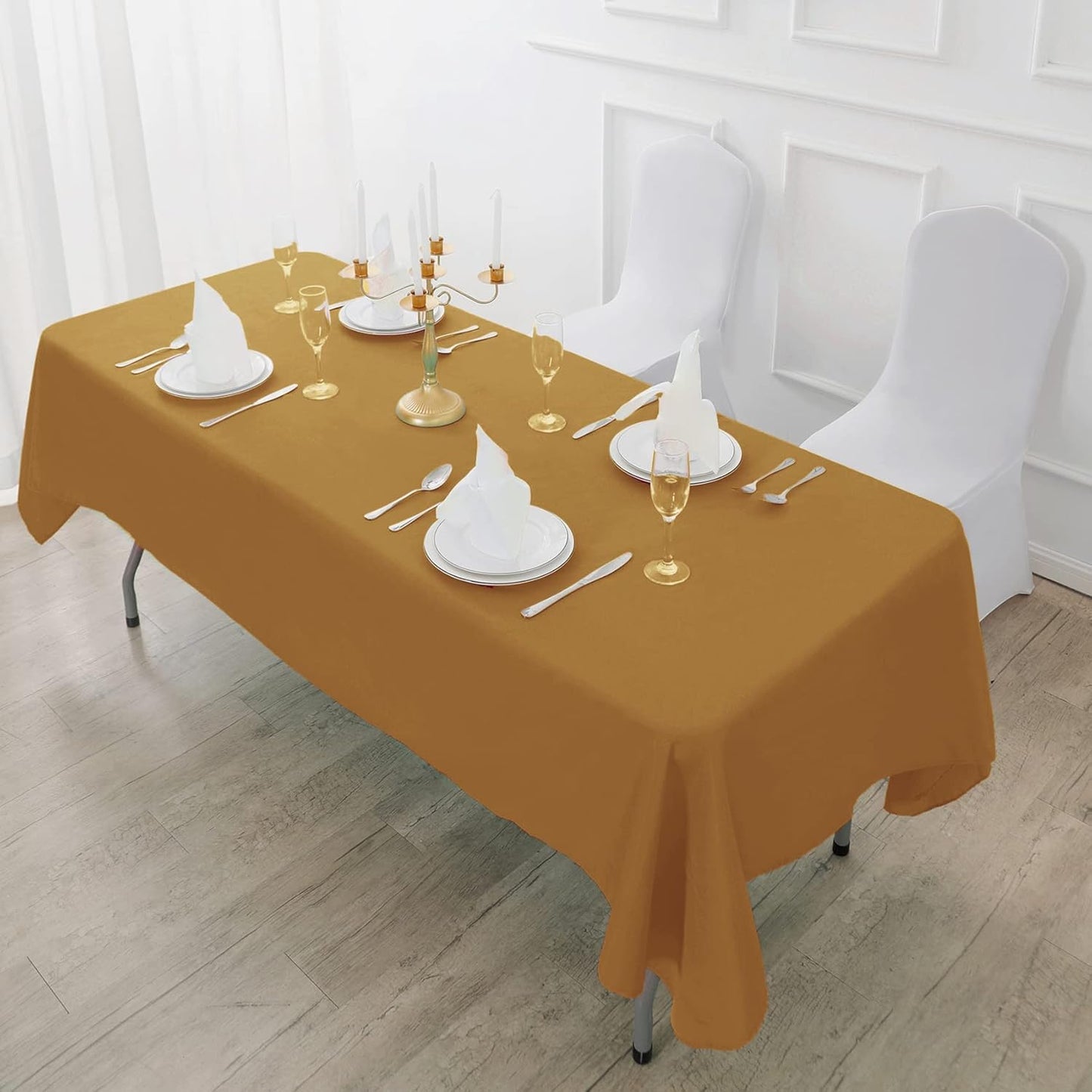 Fokitut 2 Pack Waterproof Rectangle Tablecloth, 60x84 Inch, Stain Resistant and Wrinkle Polyester Table Cloth, Fabric Table Cover for Kitchen Dining, Wedding, Party, Holiday Dinner-Gold