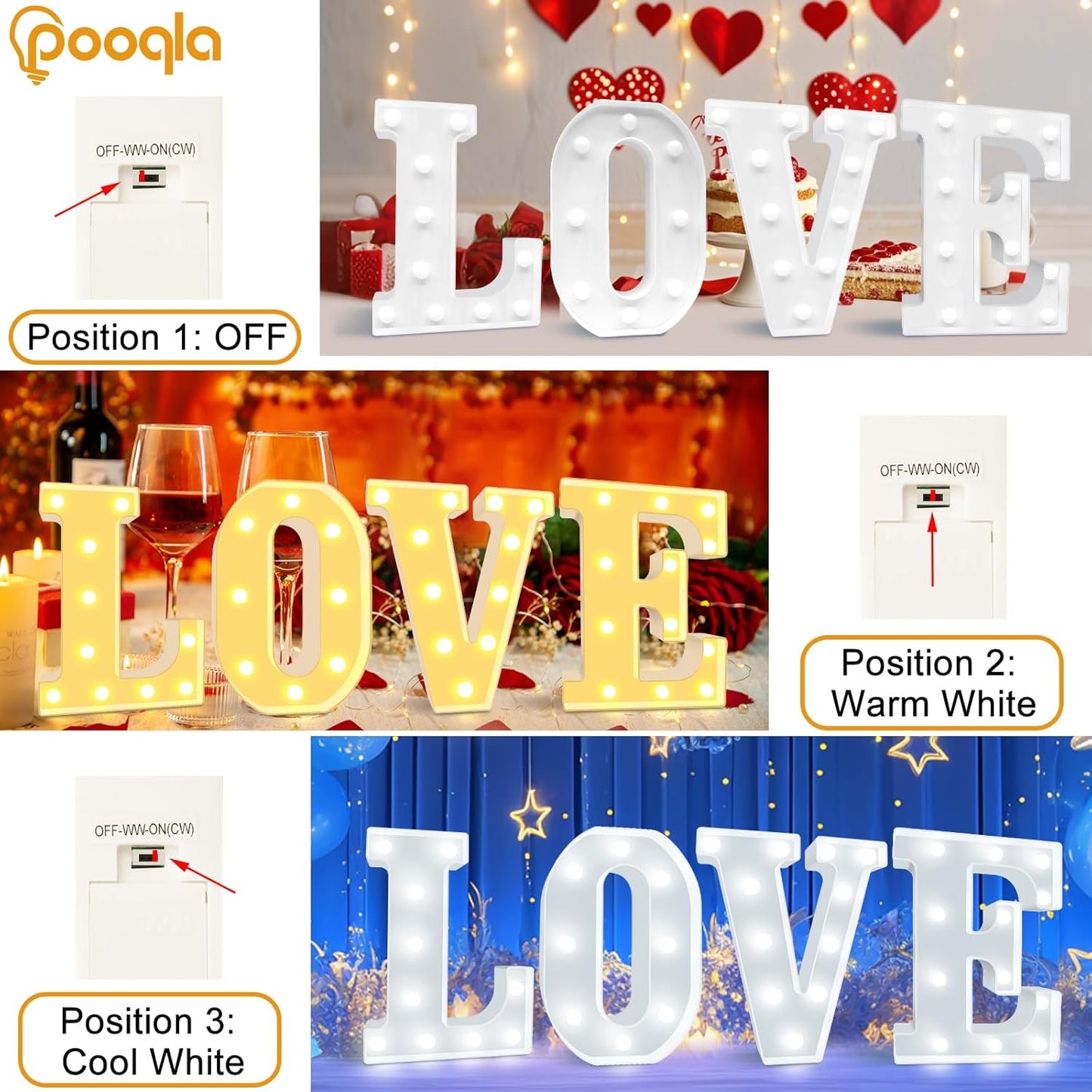 Pooqla LED Marquee Letter Lights, Warm White and Cool White Decorative Lighted Letters, Light Up Alphabet Letters for Boys Girls, Party, Wedding, Bar, Night Light, Birthday Decoration, Letter V