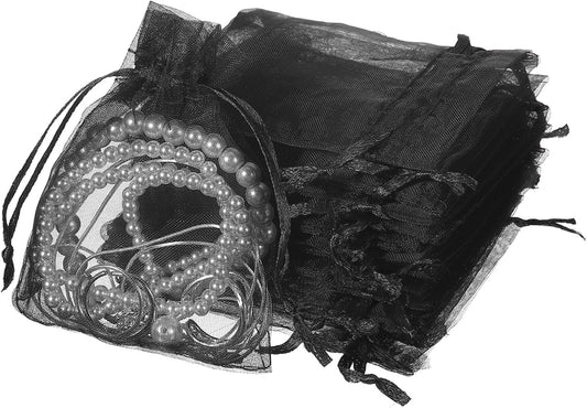 uxcell 50 Pcs Organza Gift Bags, 2.7x3.5 Inch Drawstring Pouches Jewelry Gift Bags, Small Wedding Favor Pouches for Christmas Birthday Wedding Goodie Candy Candle, Black