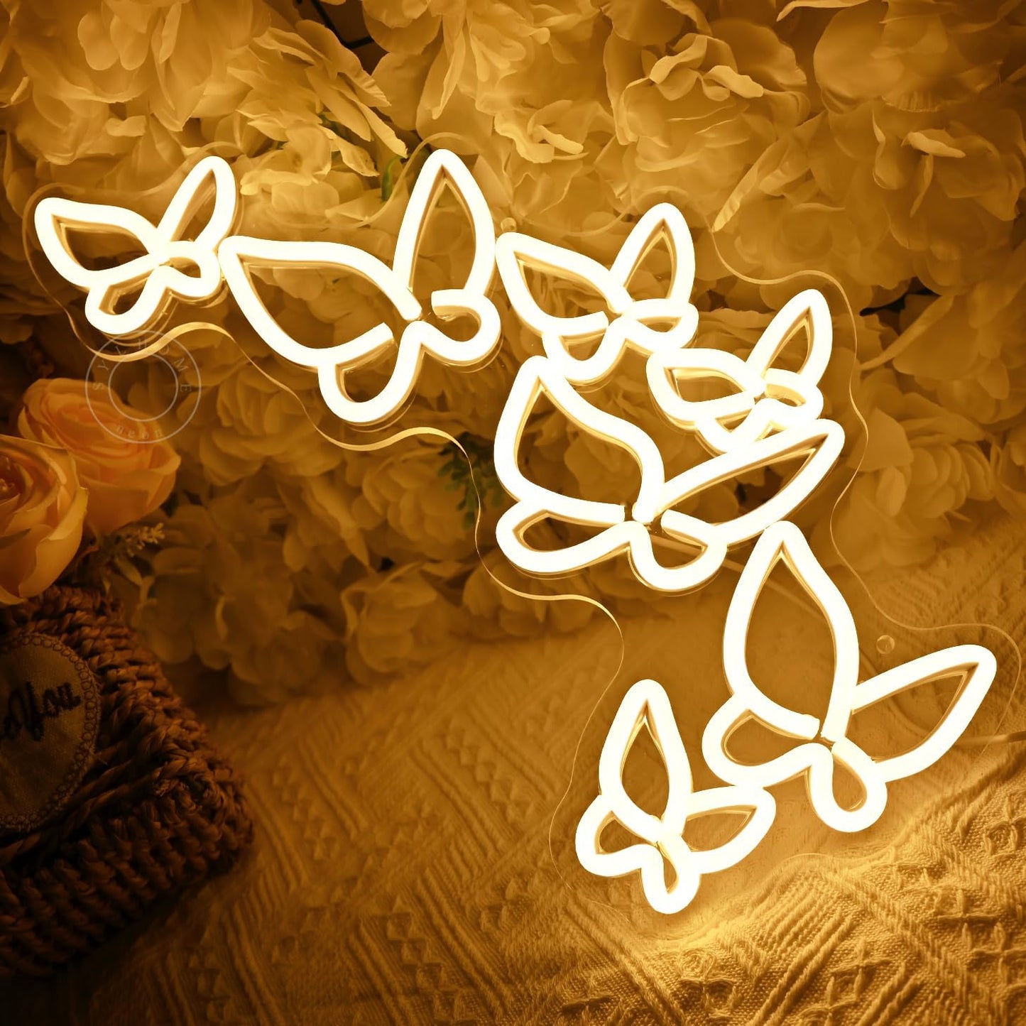 SYLHOME Butterfly Led Neon Light Sign Girls Kids Bedroom Girls Room Beauty Studio Living Room Wedding Birthday Party Light Up Sign 16.5" X 8.9" USB Warm White