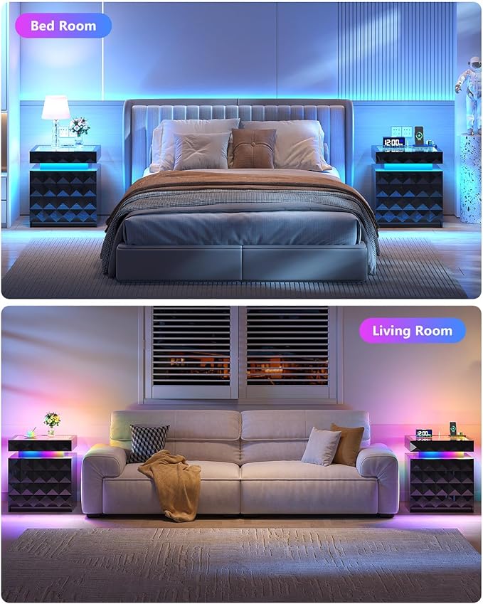 HWB Nightstand with RGB Lights, 3 Drawers Night Stand with Hidden Storage - Image 8