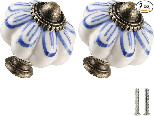 Ivory Pumpkin Knobs 2 Pack Ceramic Cabinet Knobs Vintage Drawer Pulls by Zernmiarder