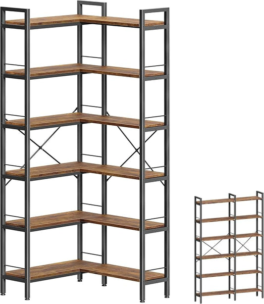 Huuger 6 Tier Bookshelf, L Shaped Corner Bookshelf by Huuger